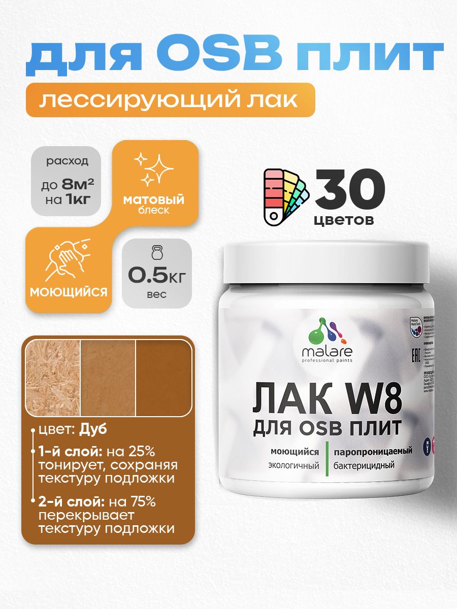 Акриловый водный колерованный лак для ОСБ плит Malare W8