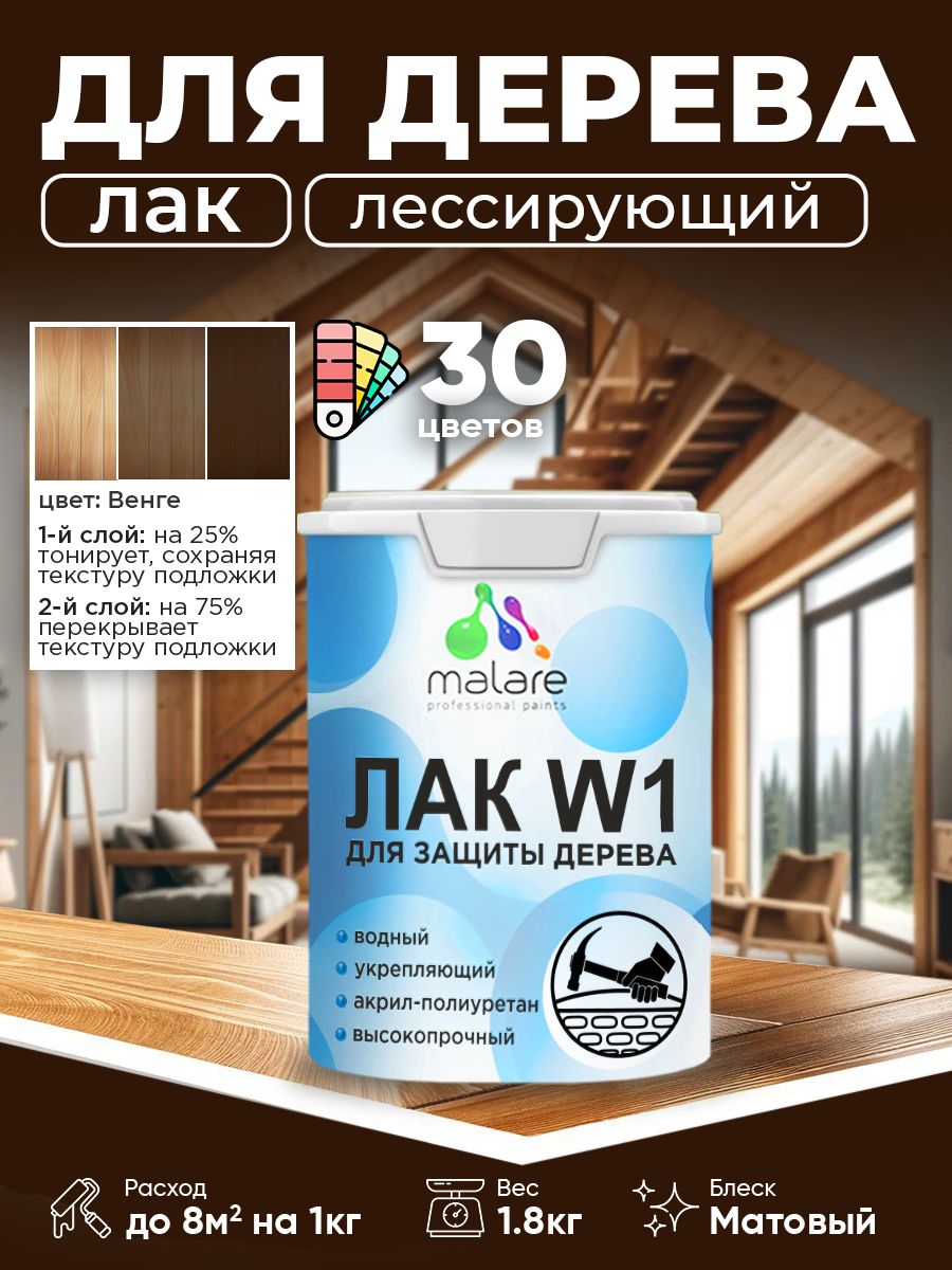 Акриловый водный колерованный лак для деревянных поверхностей Malare W1