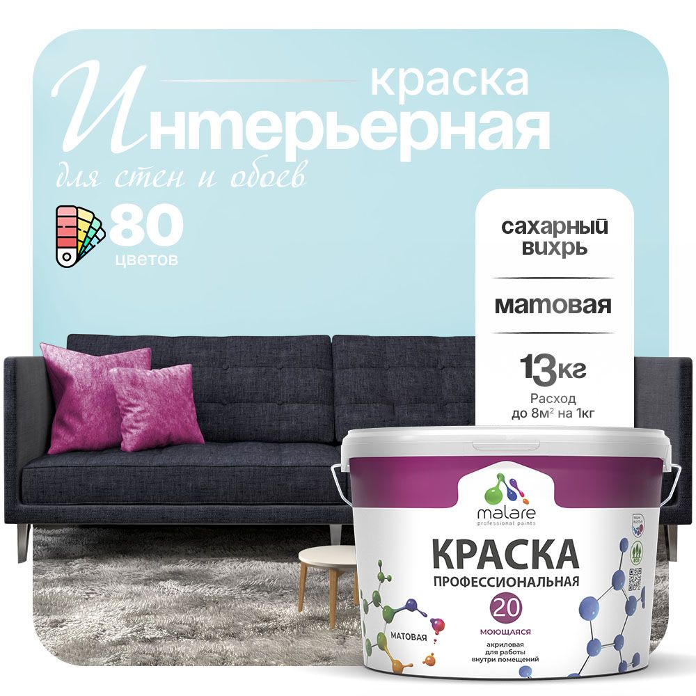 Акриловая краска для стен и обоев Malare ЕВРО 20