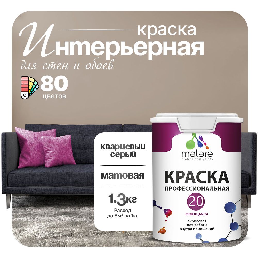 Акриловая краска для стен и обоев Malare ЕВРО 20