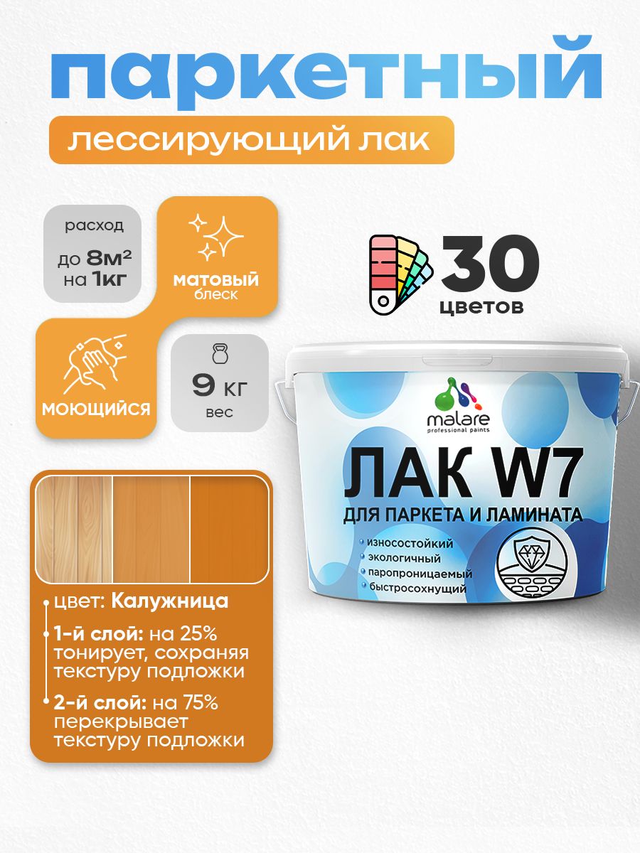 Акриловый водный колерованный лак для паркета и ламината Malare W7