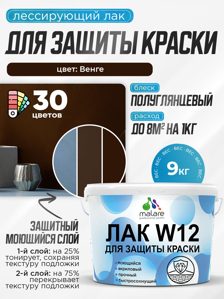 Акриловый водный колерованный лак для защиты краски Malare W12