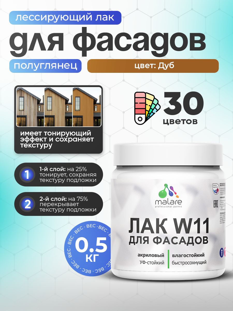 Акриловый водный колерованный фасадный лак Malare W11