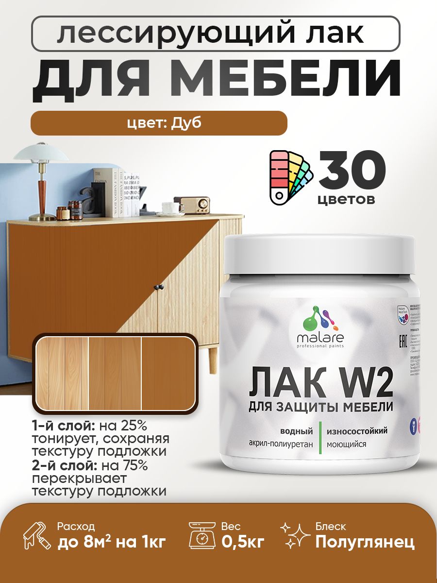 Акриловый водный колерованный лак для мебели и кухонных фасадов Malare W2