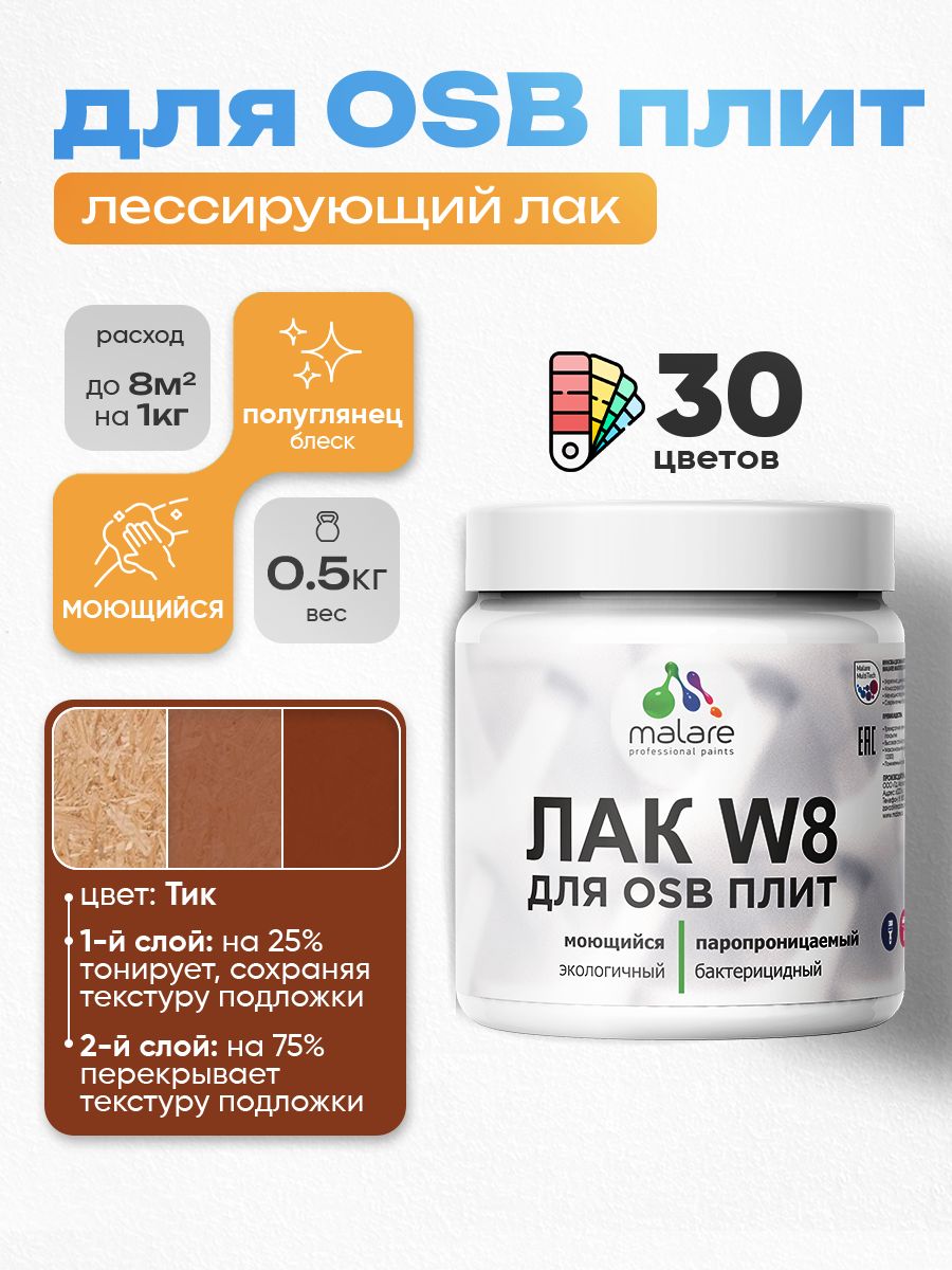 Акриловый водный колерованный лак для ОСБ плит Malare W8