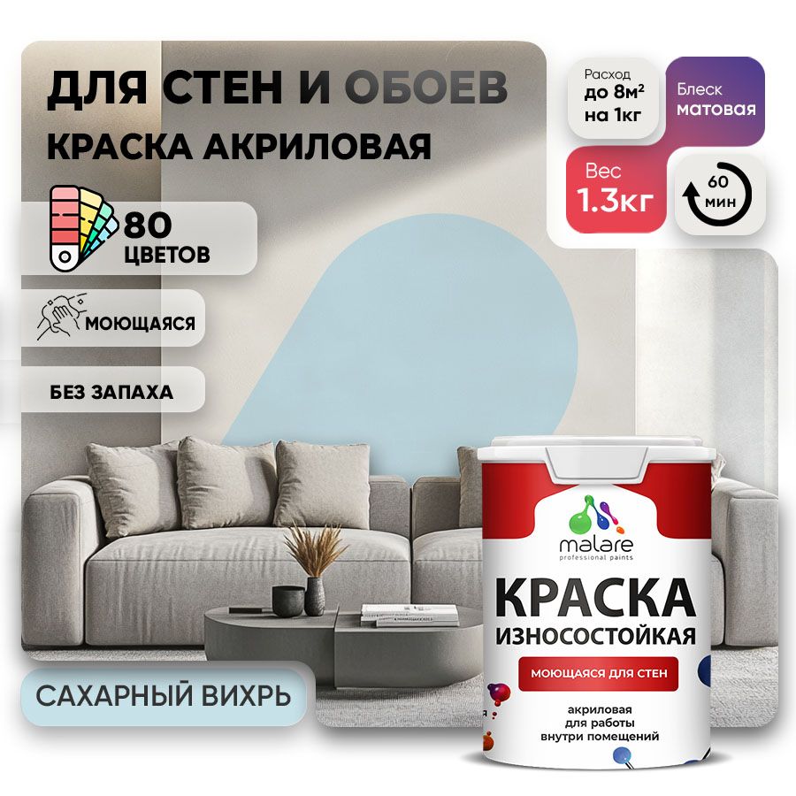 Акриловая износостойкая краска для стен и обоев Malare RESISTANT