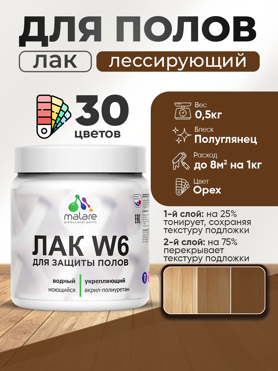 Акриловый водный колерованный лак для пола Malare W6