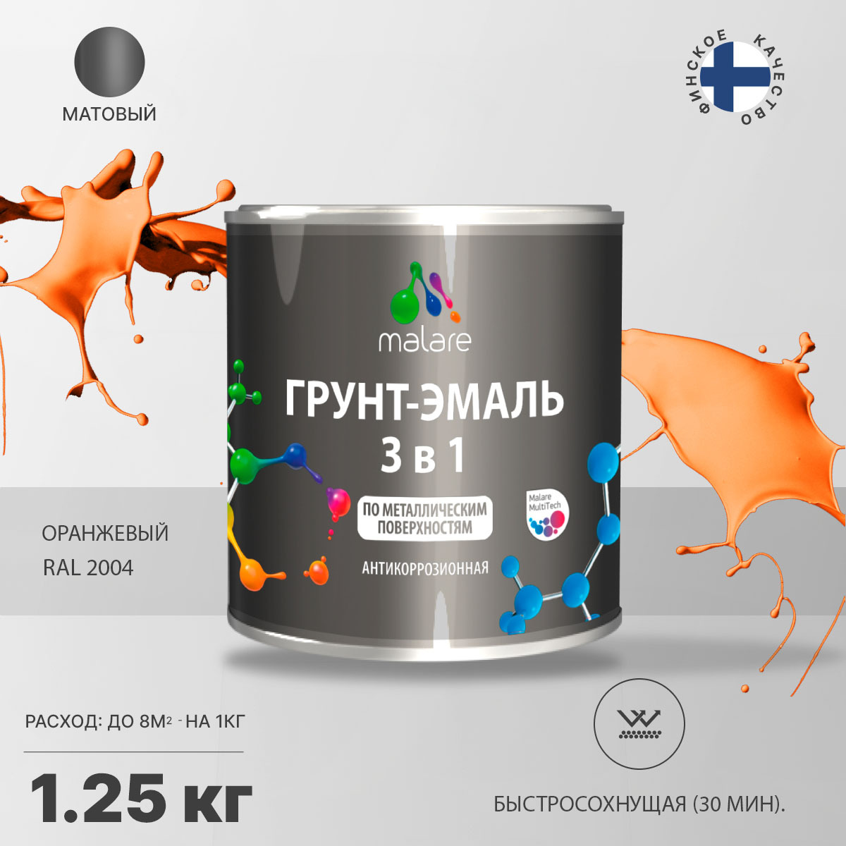 Акрилсополимерная грунт-эмаль 3 в 1 для металлических поверхностей Malare FASTCORR