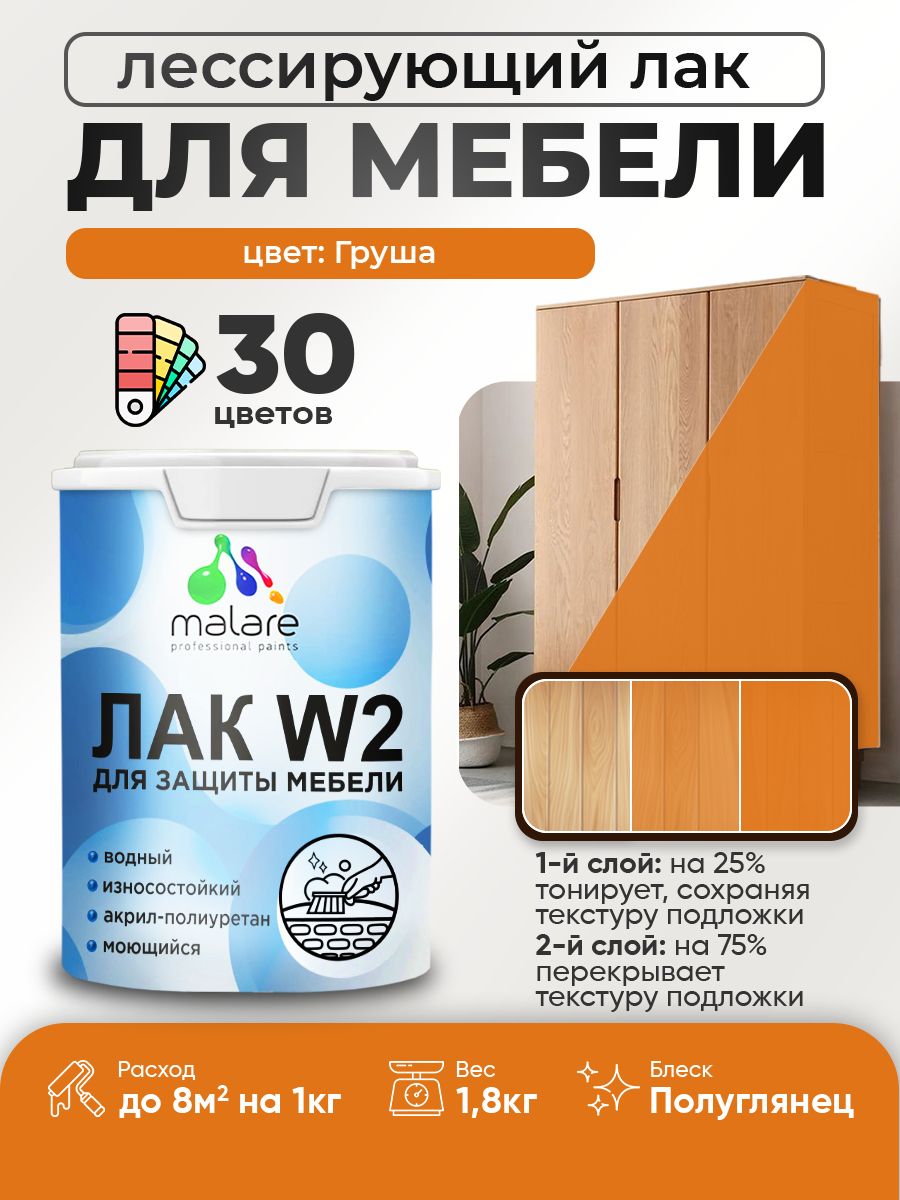 Акриловый водный колерованный лак для мебели и кухонных фасадов Malare W2