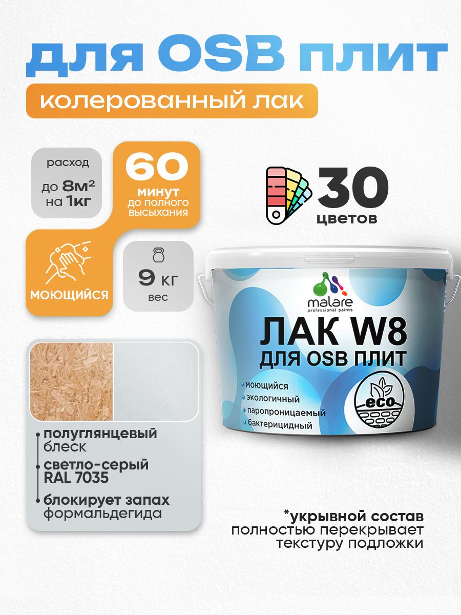 Акриловый водный колерованный лак для ОСБ плит Malare W8