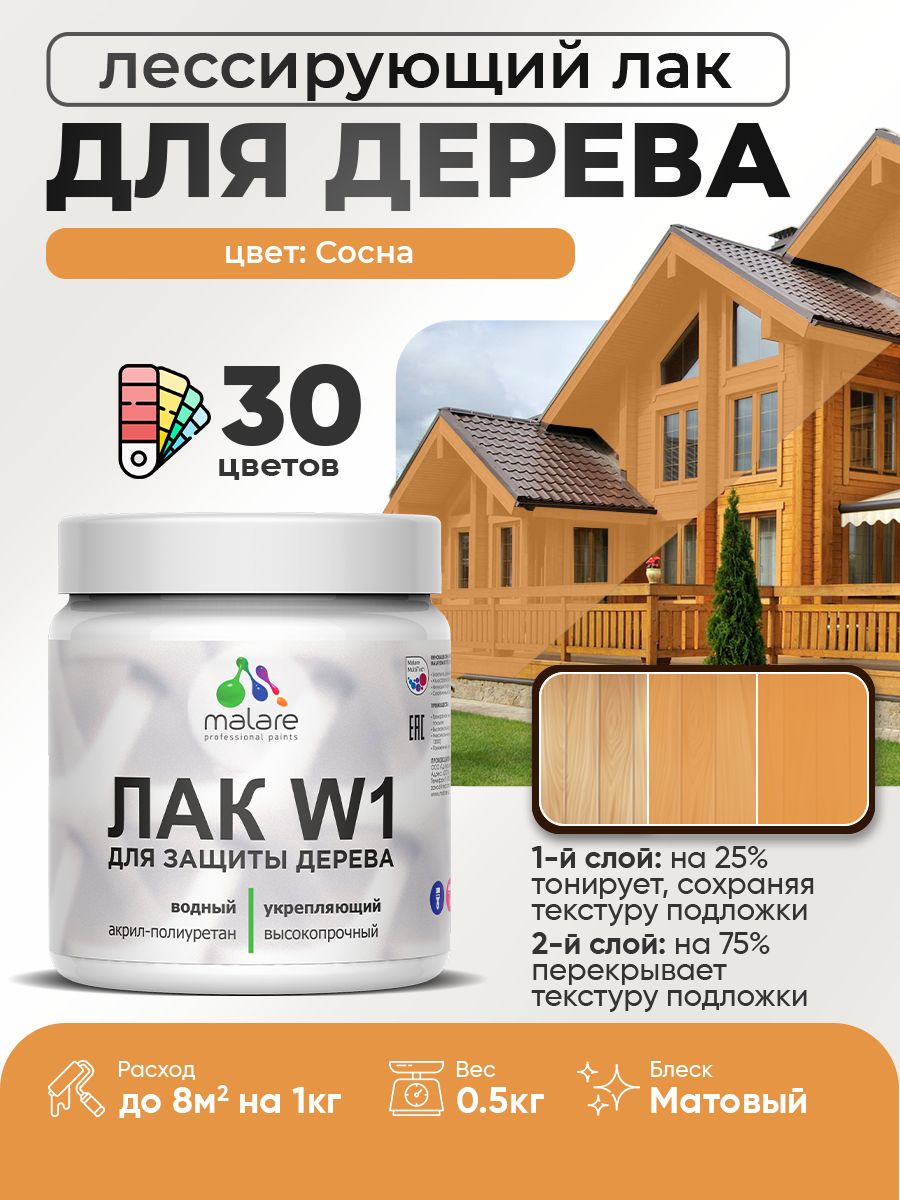 Акриловый водный колерованный лак для деревянных поверхностей Malare W1