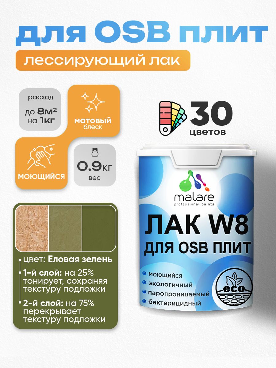 Акриловый водный колерованный лак для ОСБ плит Malare W8