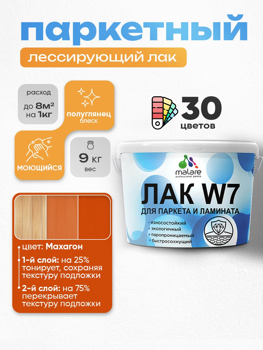 Акриловый водный колерованный лак для паркета и ламината Malare W7