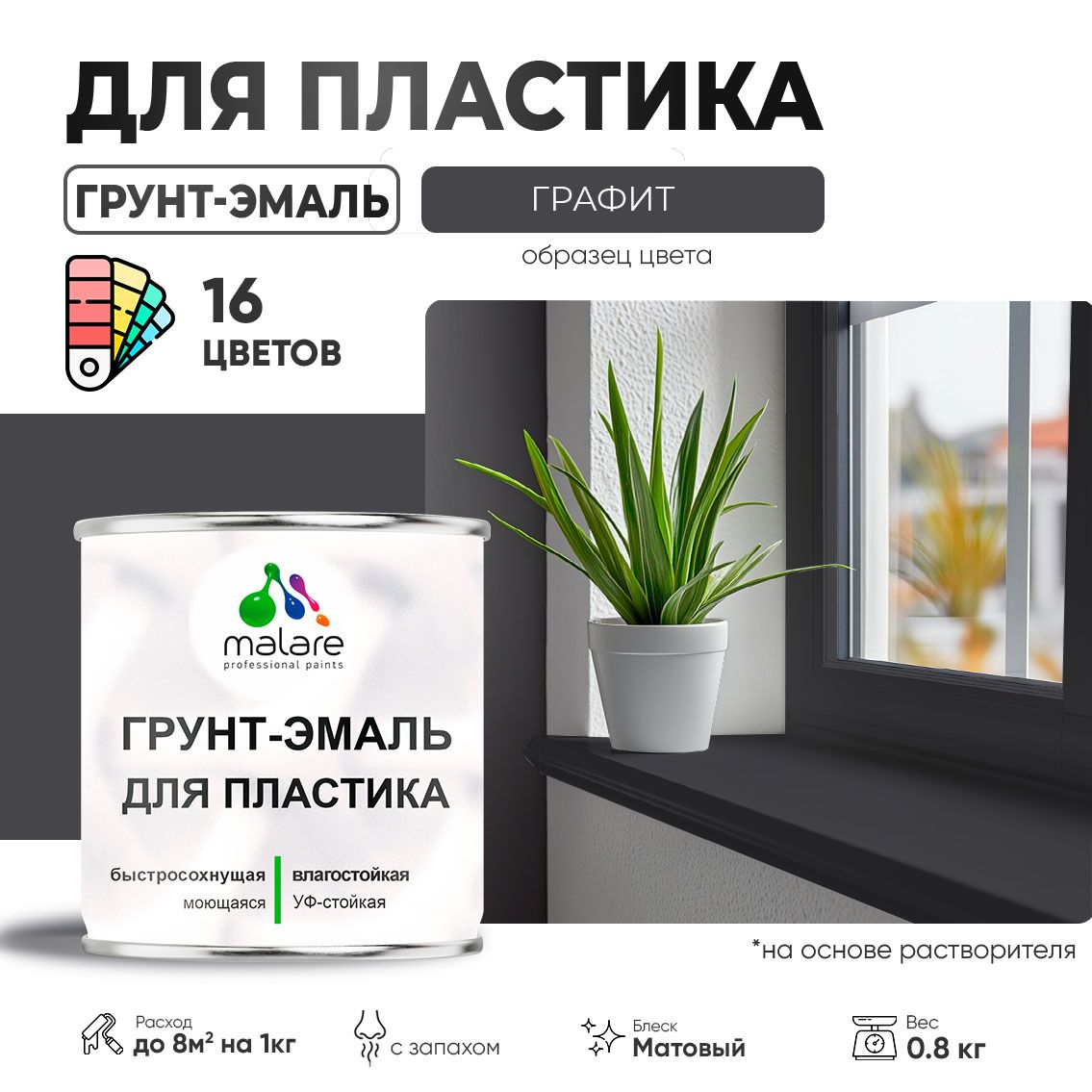 Акрилсополимерная грунт-эмаль 3 в 1 для пластиковых поверхностей Malare