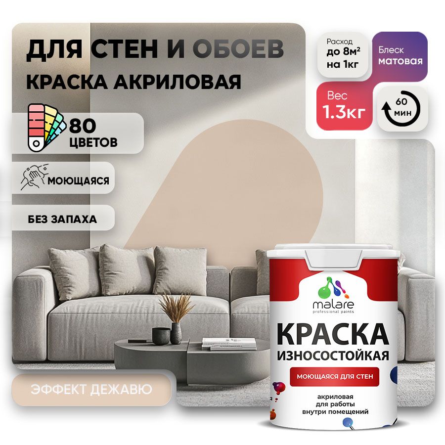 Акриловая износостойкая краска для стен и обоев Malare RESISTANT