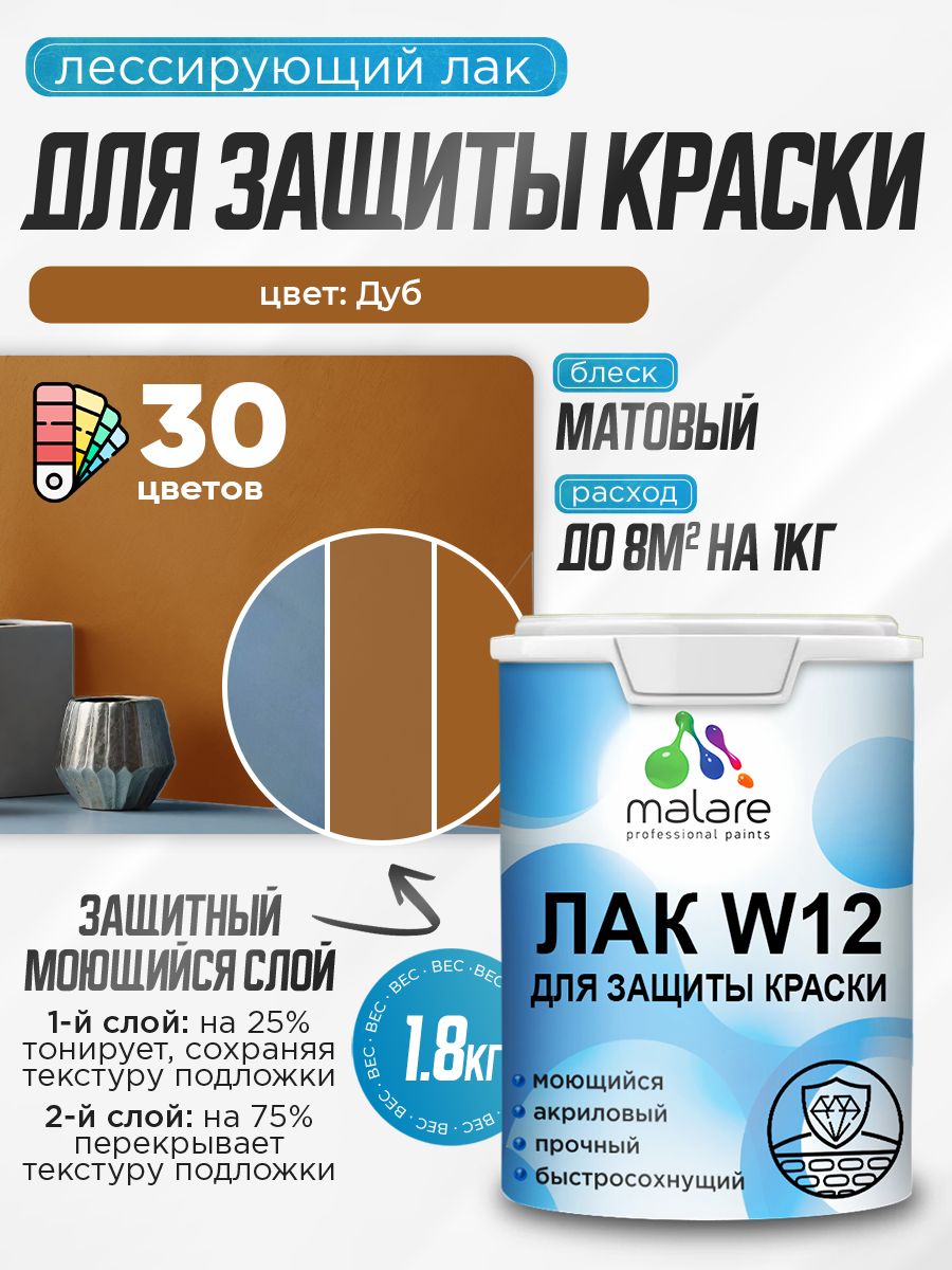 Акриловый водный колерованный лак для защиты краски Malare W12