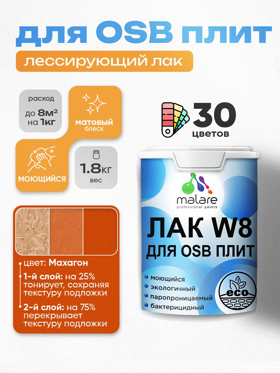 Акриловый водный колерованный лак для ОСБ плит Malare W8