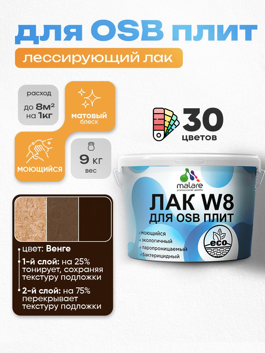 Акриловый водный колерованный лак для ОСБ плит Malare W8