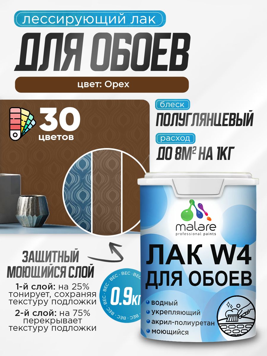 Акриловый водный колерованный лак для обоев Malare W4