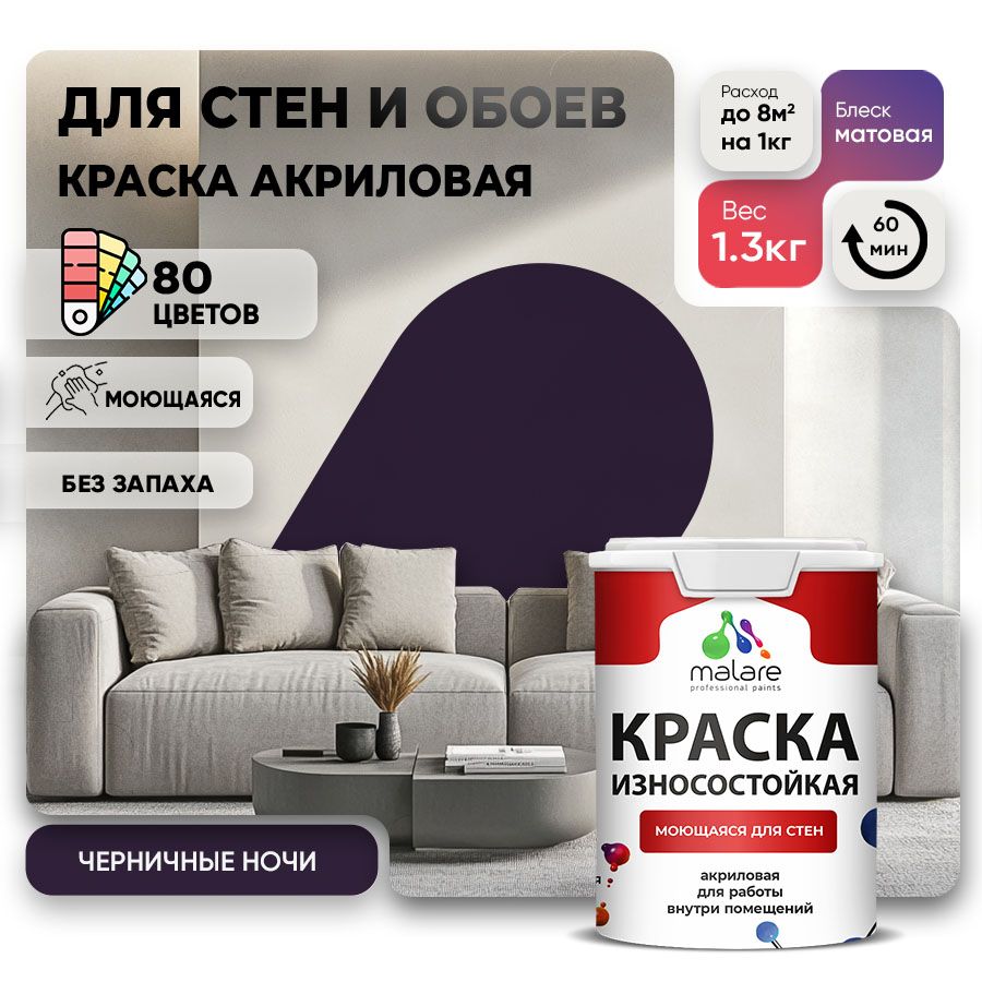 Акриловая износостойкая краска для стен и обоев Malare RESISTANT