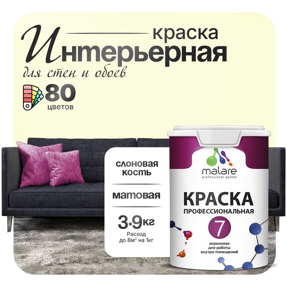 Акриловая краска для стен и обоев Malare ЕВРО 3
