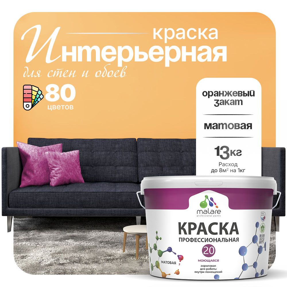 Акриловая краска для стен и обоев Malare ЕВРО 20