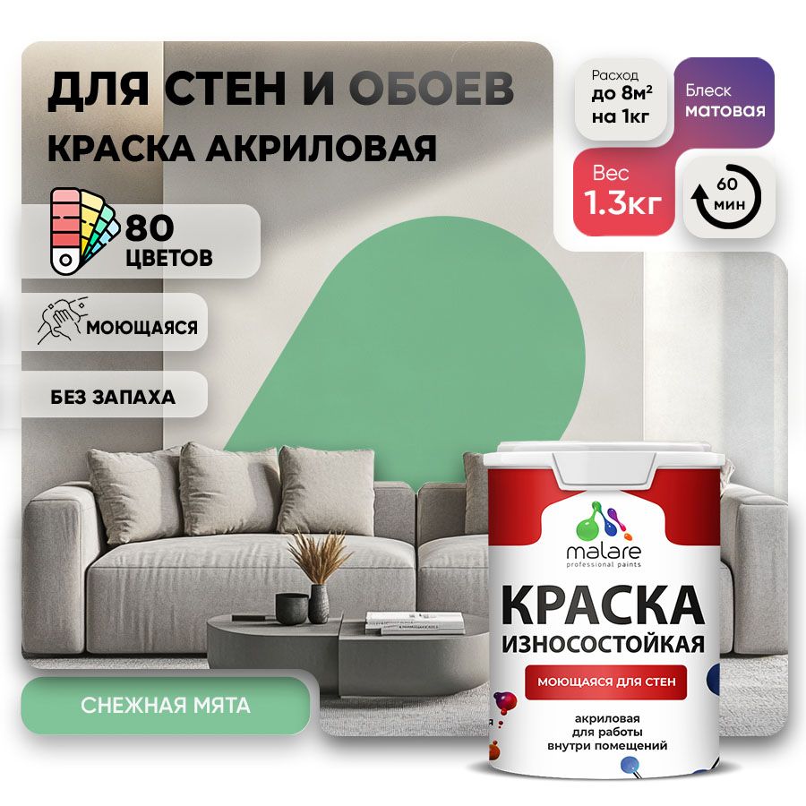 Акриловая износостойкая краска для стен и обоев Malare RESISTANT