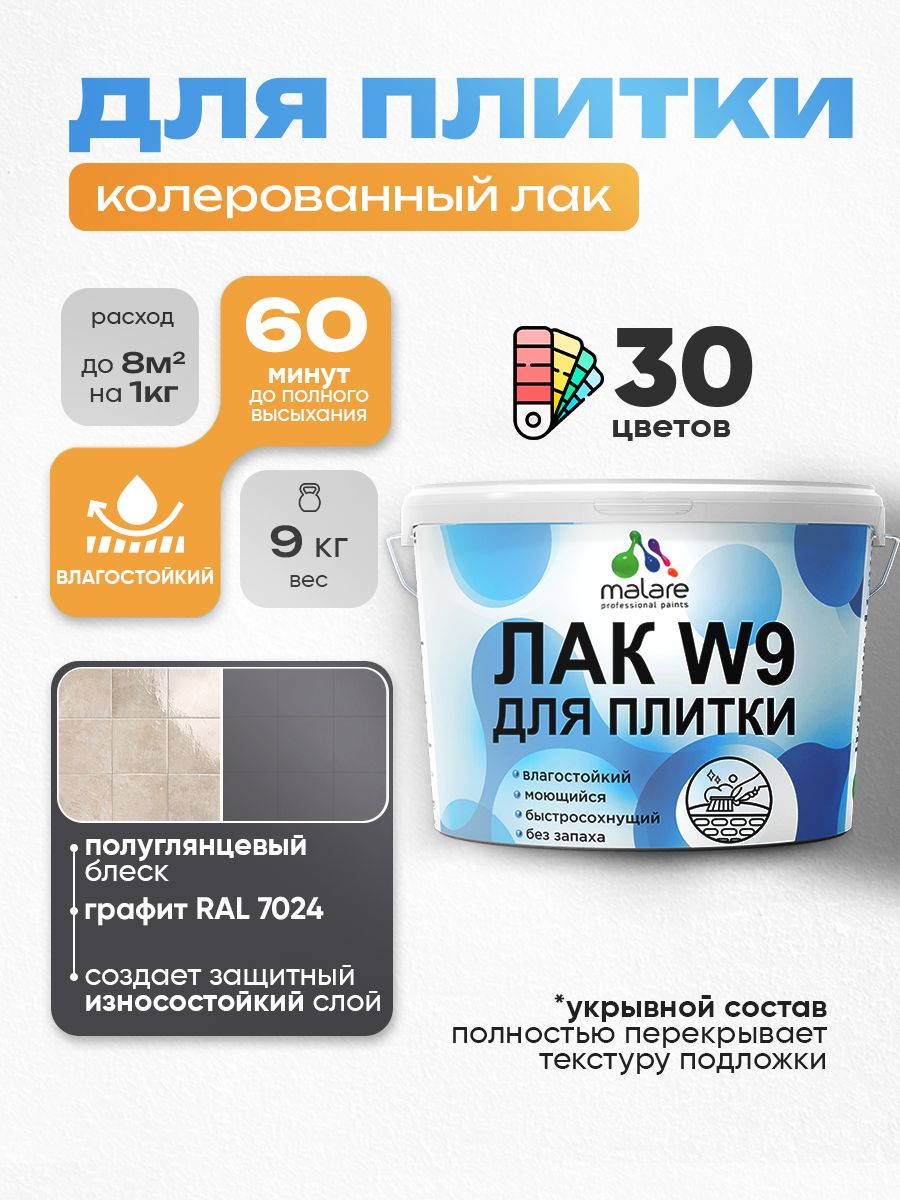 Акриловый водный колерованный лак для плитки Malare W9