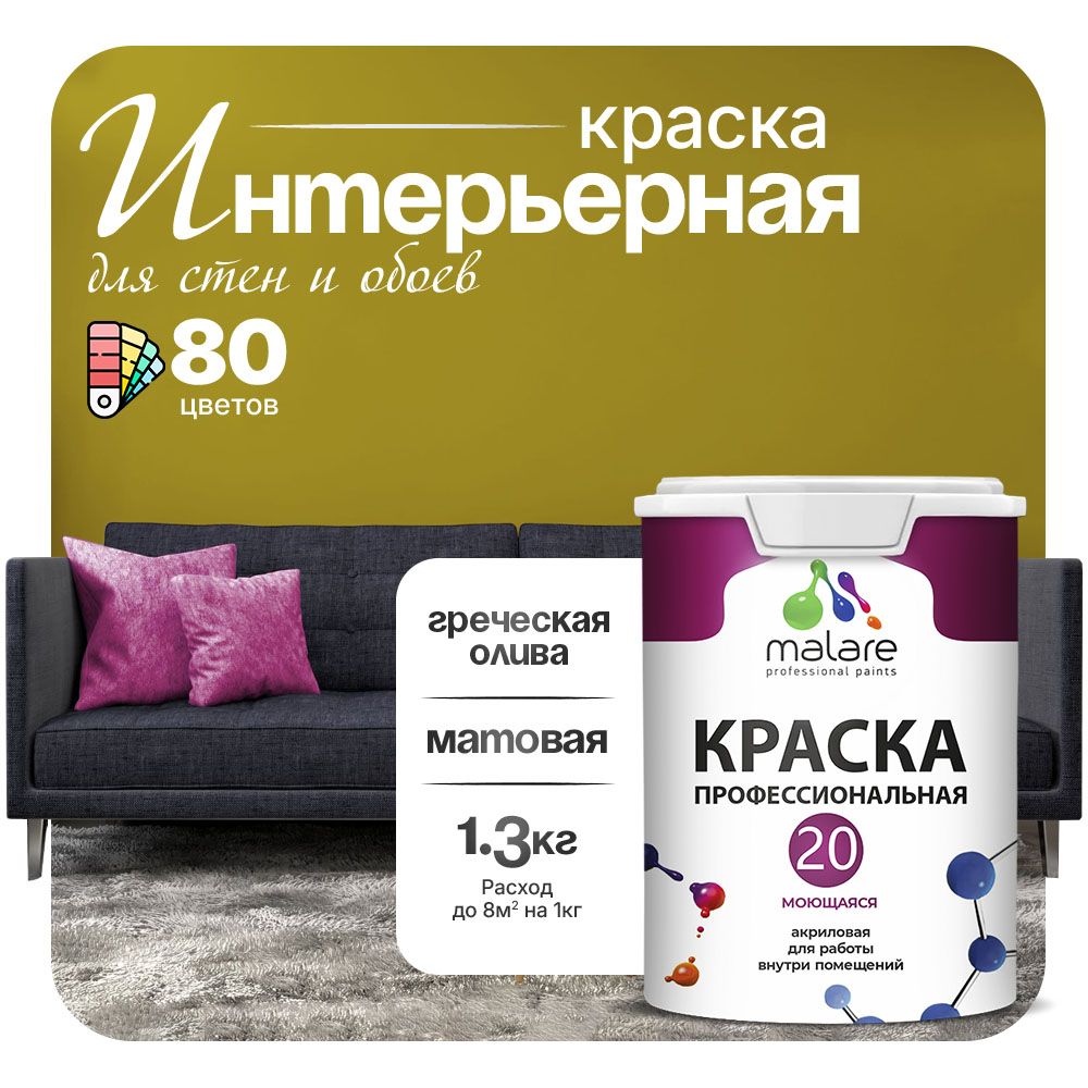Акриловая краска для стен и обоев Malare ЕВРО 20