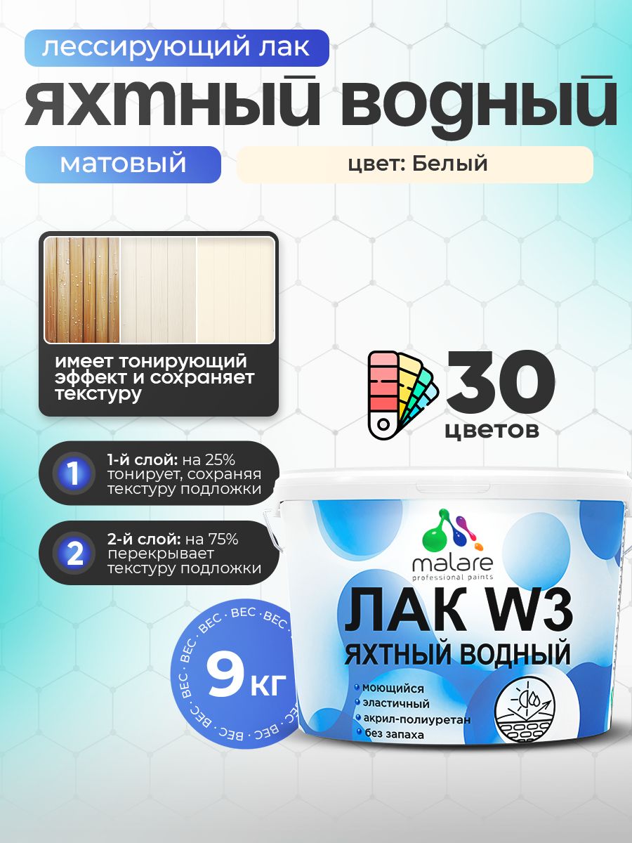 Акриловый водный колерованный яхтный лак Malare W3