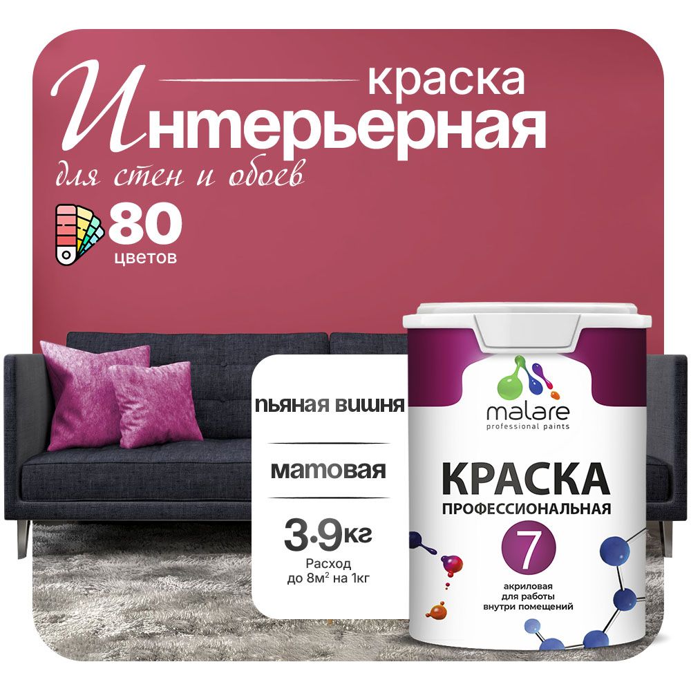 Акриловая краска для стен и обоев Malare ЕВРО 3