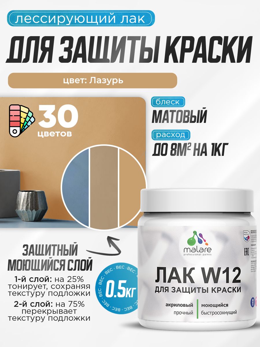 Акриловый водный колерованный лак для защиты краски Malare W12