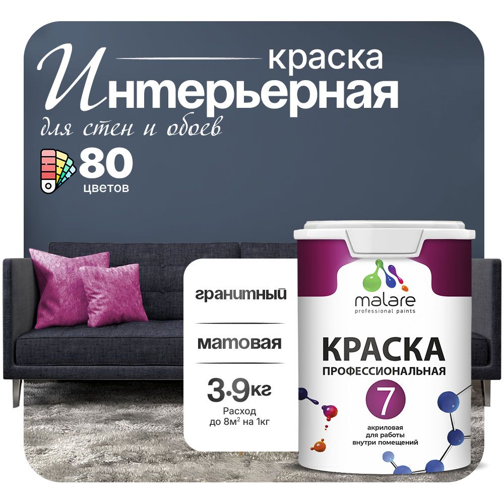 Акриловая краска для стен и обоев Malare ЕВРО 3