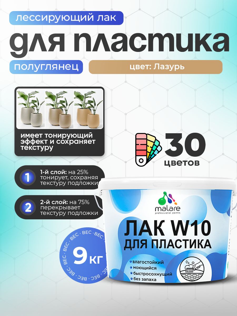 Акриловый водный колерованный лак для пластиковых поверхностей Malare W10