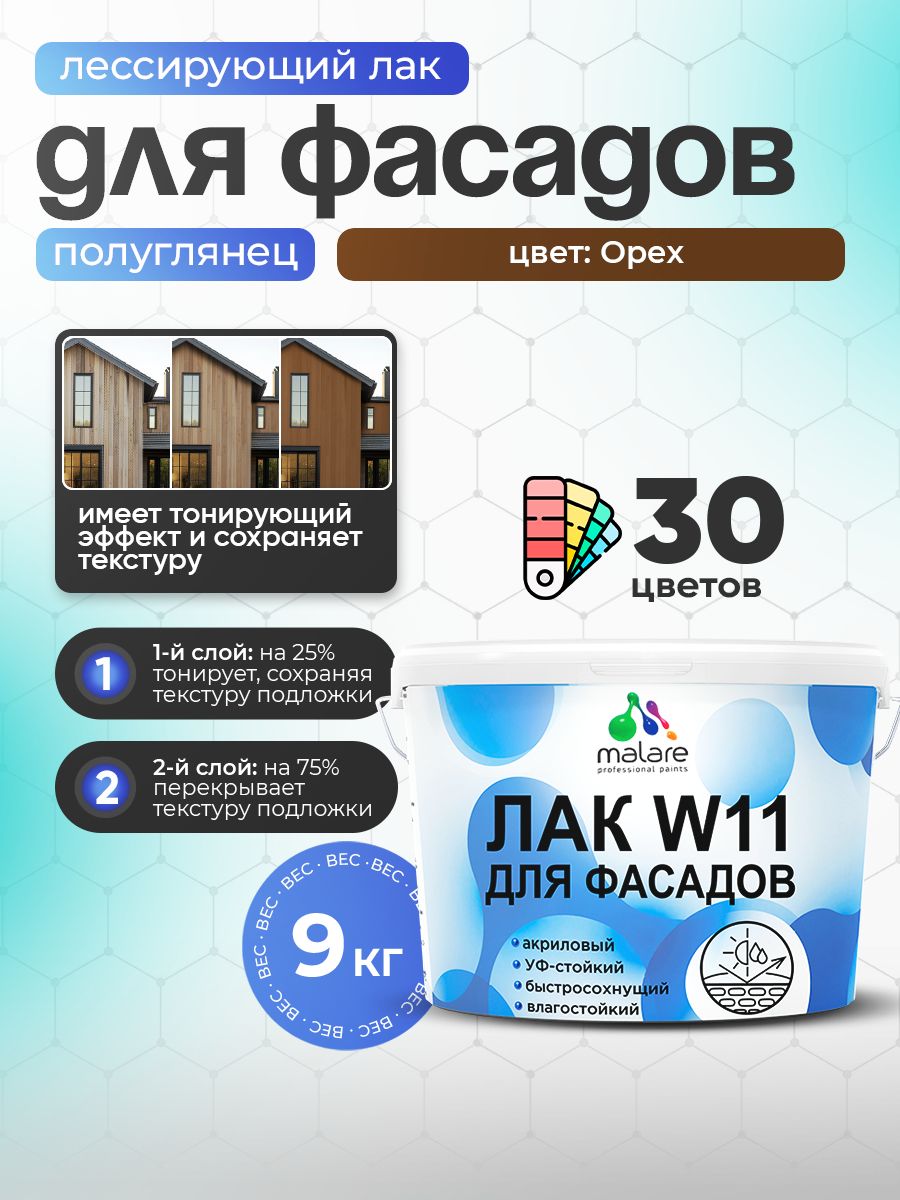 Акриловый водный колерованный фасадный лак Malare W11