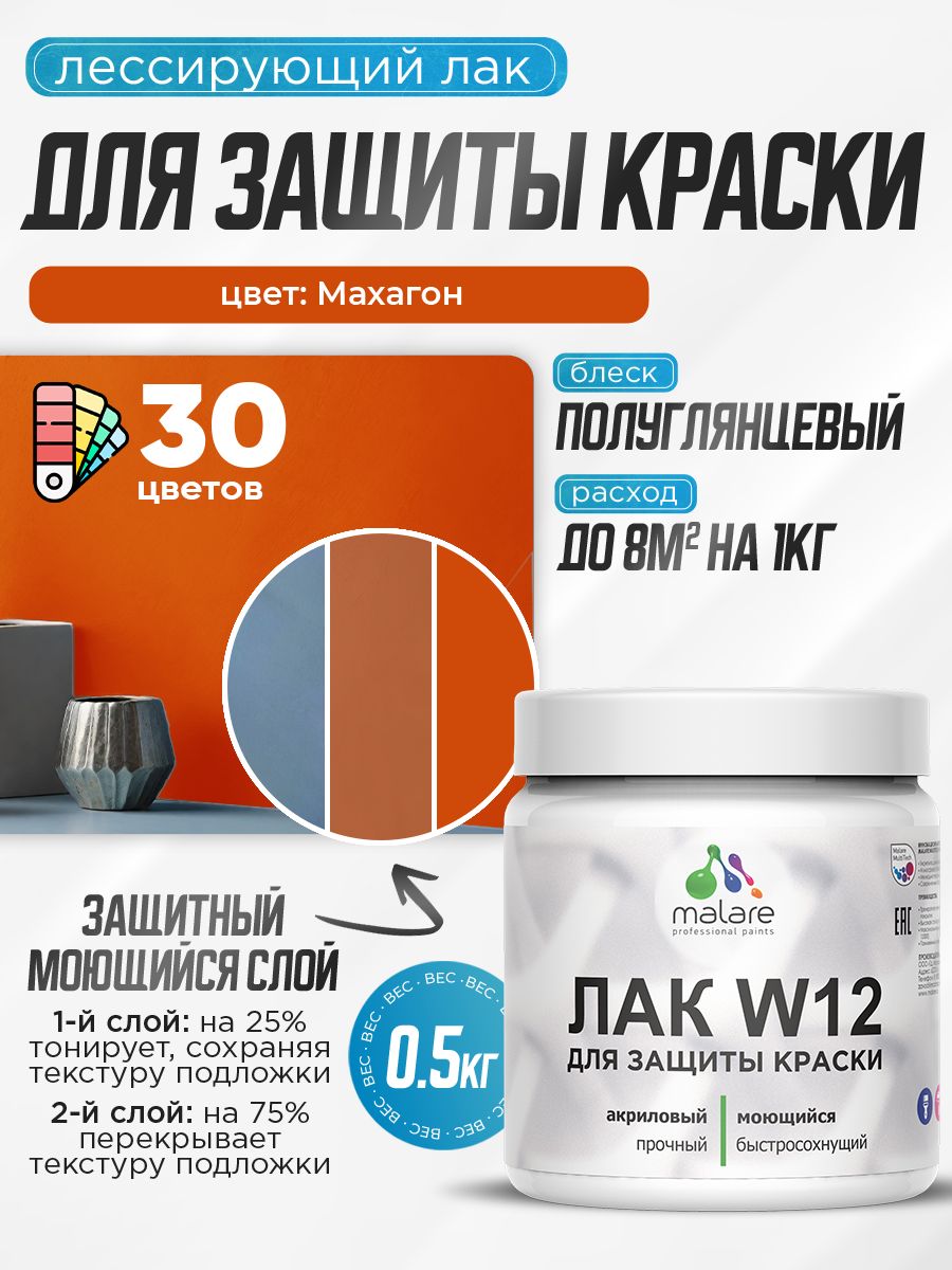 Акриловый водный колерованный лак для защиты краски Malare W12