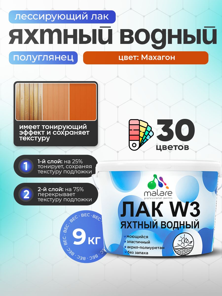 Акриловый водный колерованный яхтный лак Malare W3