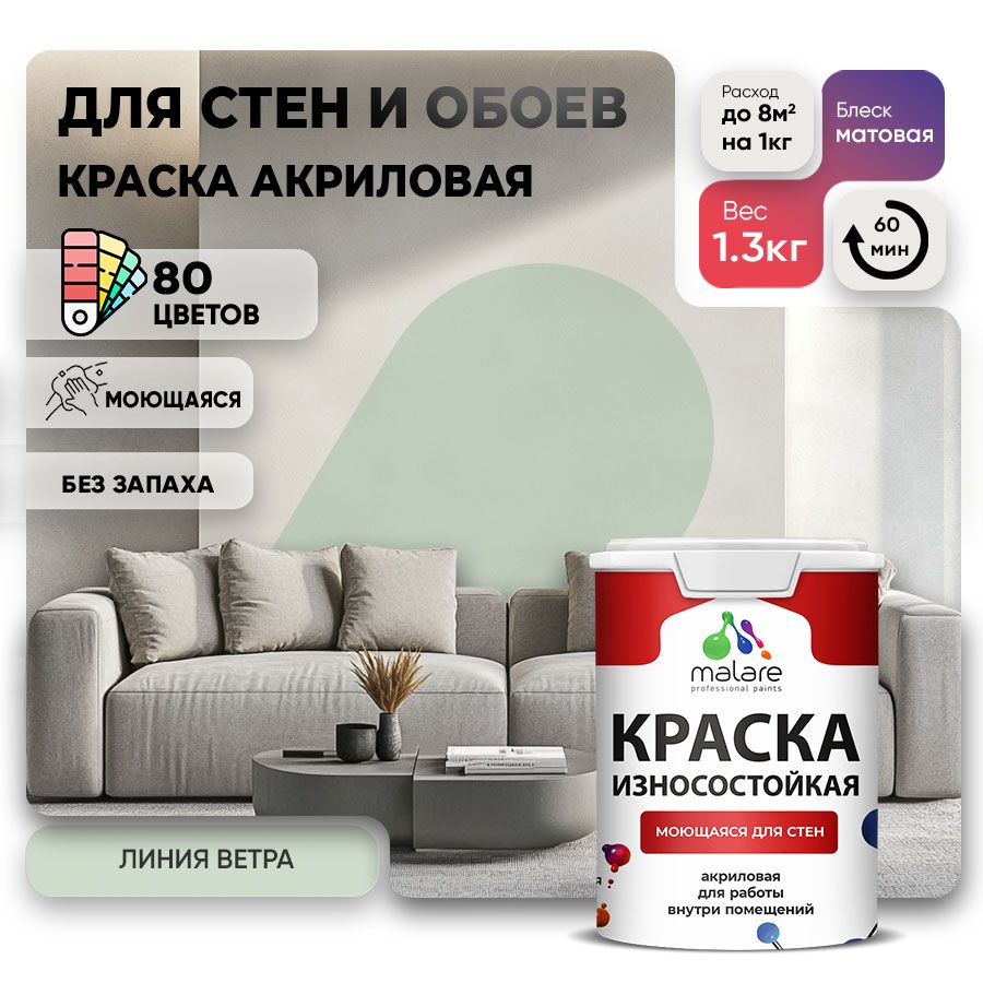 Акриловая износостойкая краска для стен и обоев Malare RESISTANT