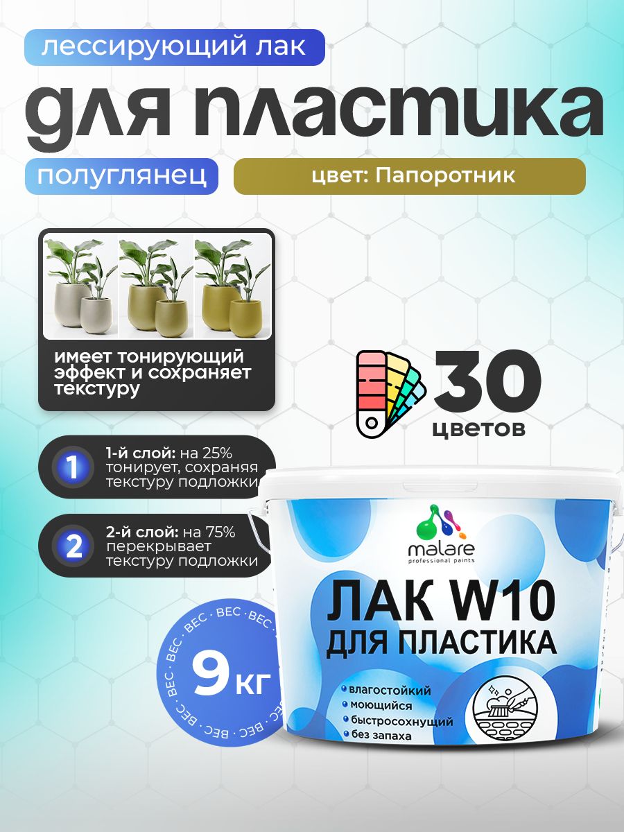 Акриловый водный колерованный лак для пластиковых поверхностей Malare W10
