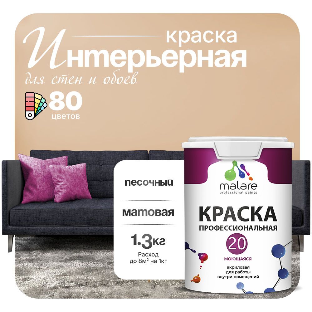 Акриловая краска для стен и обоев Malare ЕВРО 20