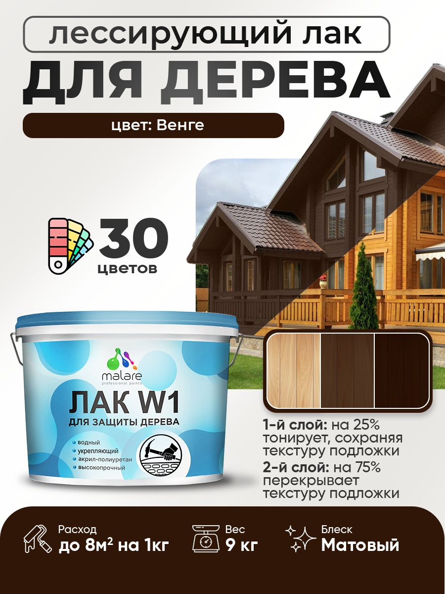 Акриловый водный колерованный лак для деревянных поверхностей Malare W1