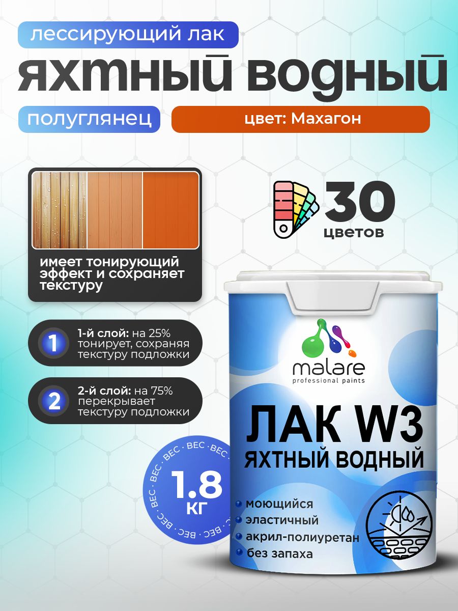 Акриловый водный колерованный яхтный лак Malare W3