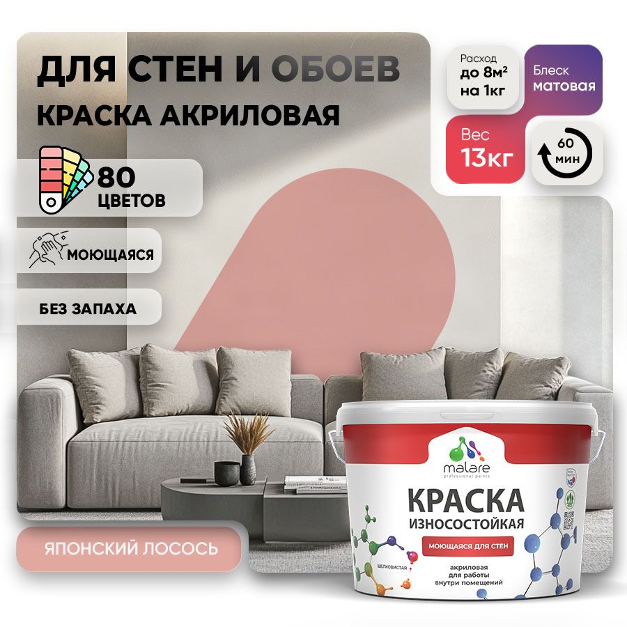 Акриловая износостойкая краска для стен и обоев Malare RESISTANT