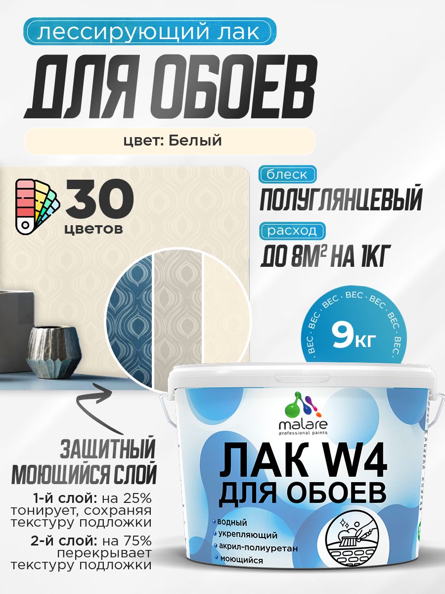 Акриловый водный колерованный лак для обоев Malare W4