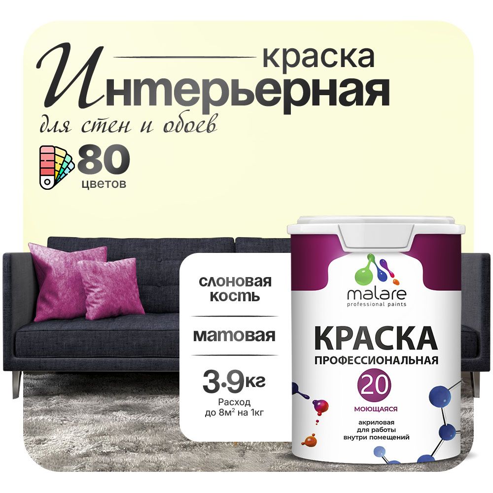 Акриловая краска для стен и обоев Malare ЕВРО 20