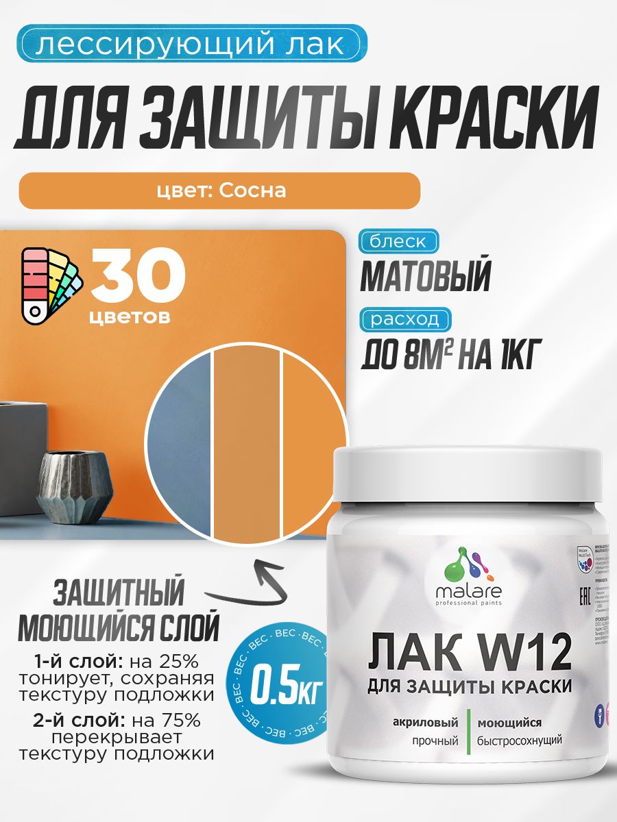 Акриловый водный колерованный лак для защиты краски Malare W12