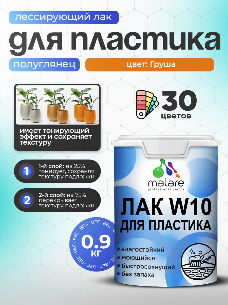 Акриловый водный колерованный лак для пластиковых поверхностей Malare W10