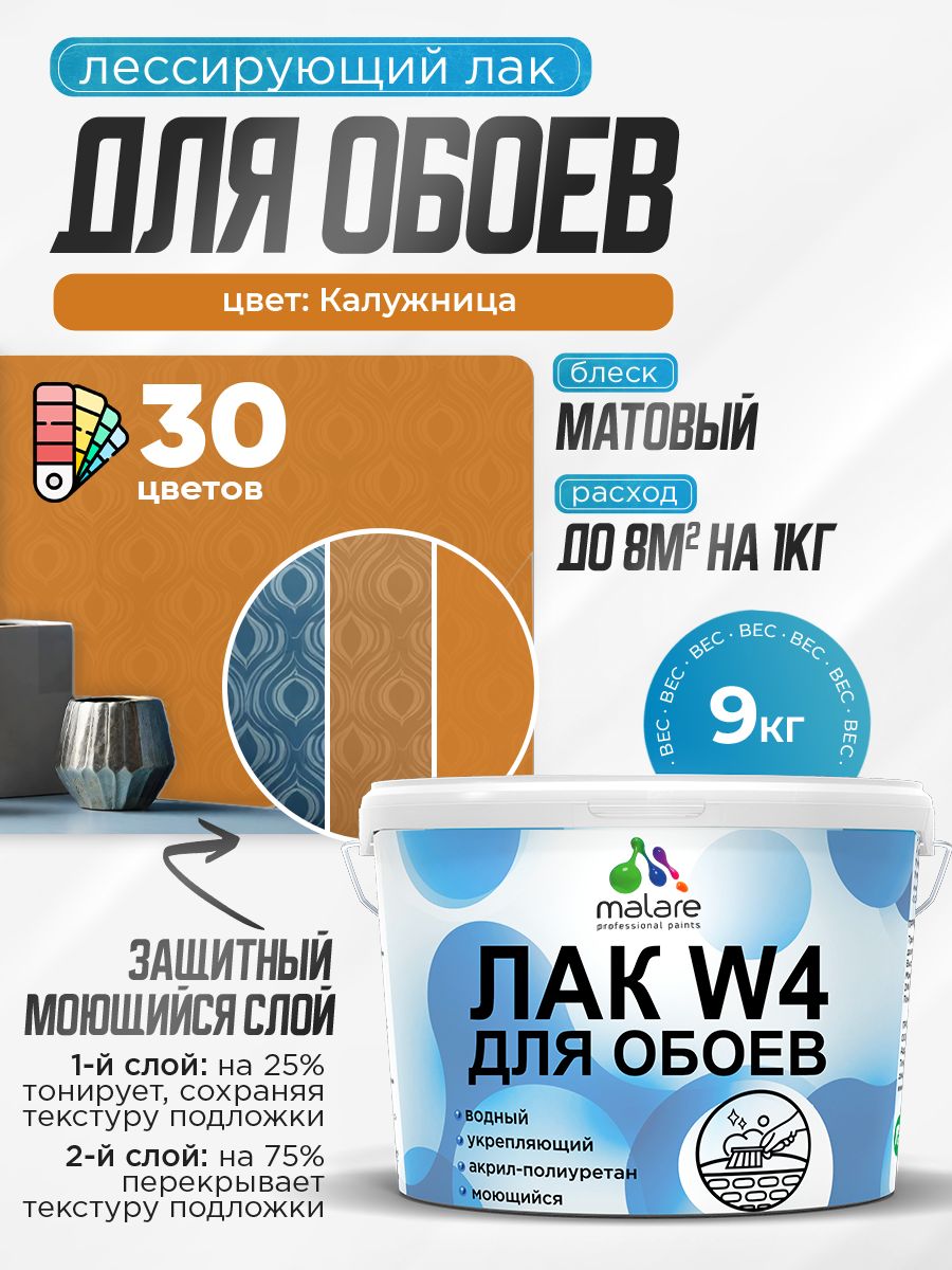 Акриловый водный колерованный лак для обоев Malare W4