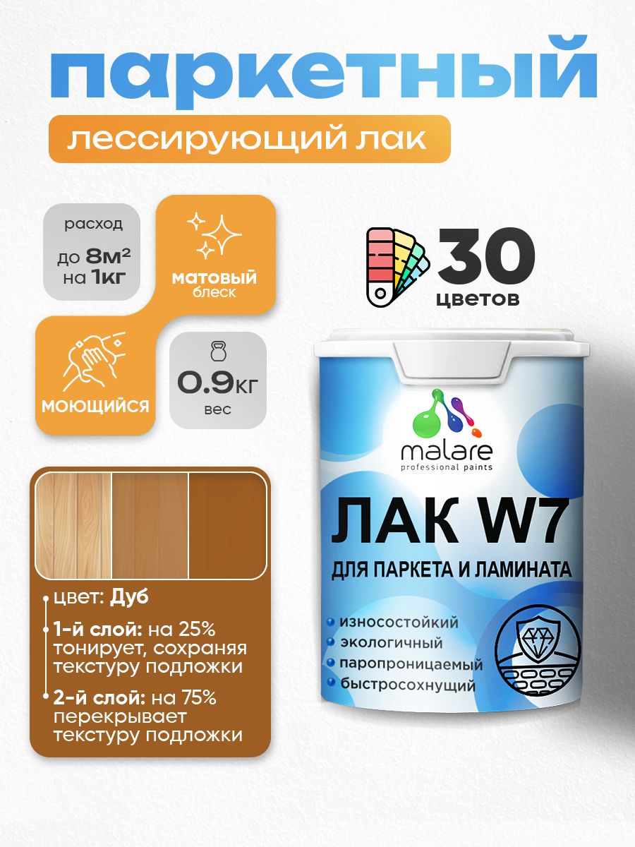Акриловый водный колерованный лак для паркета и ламината Malare W7