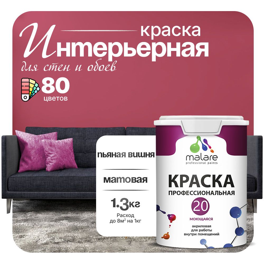 Акриловая краска для стен и обоев Malare ЕВРО 20